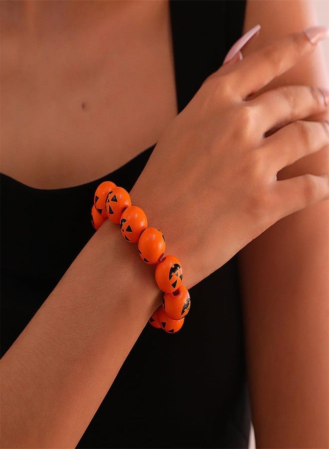 Palotay Halloween Pumpkin Beaded Bracelets Cute Halloween Accessory for Cosplay Halloween Stretch Pumpkin Bracelets Halloween Party Costume Jewelry A - Image 2